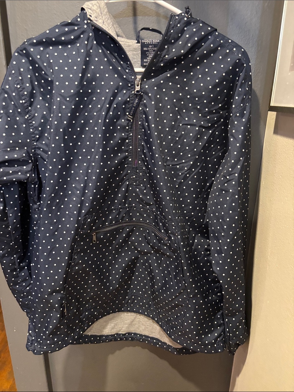 Charles River Apparel Navy with White Polka Dot Hooded Rain Anorak